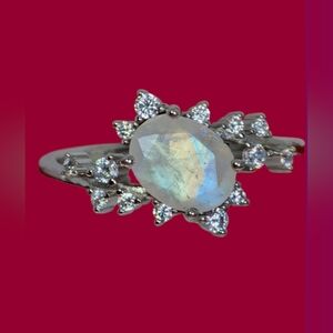 925 Sterling Silver Ring Sz 8.75 with Natural Moonstone & Cz